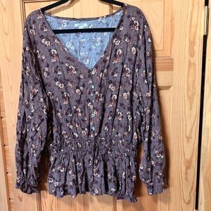 Maurices Brown Floral Button-Front Peplum Blouse